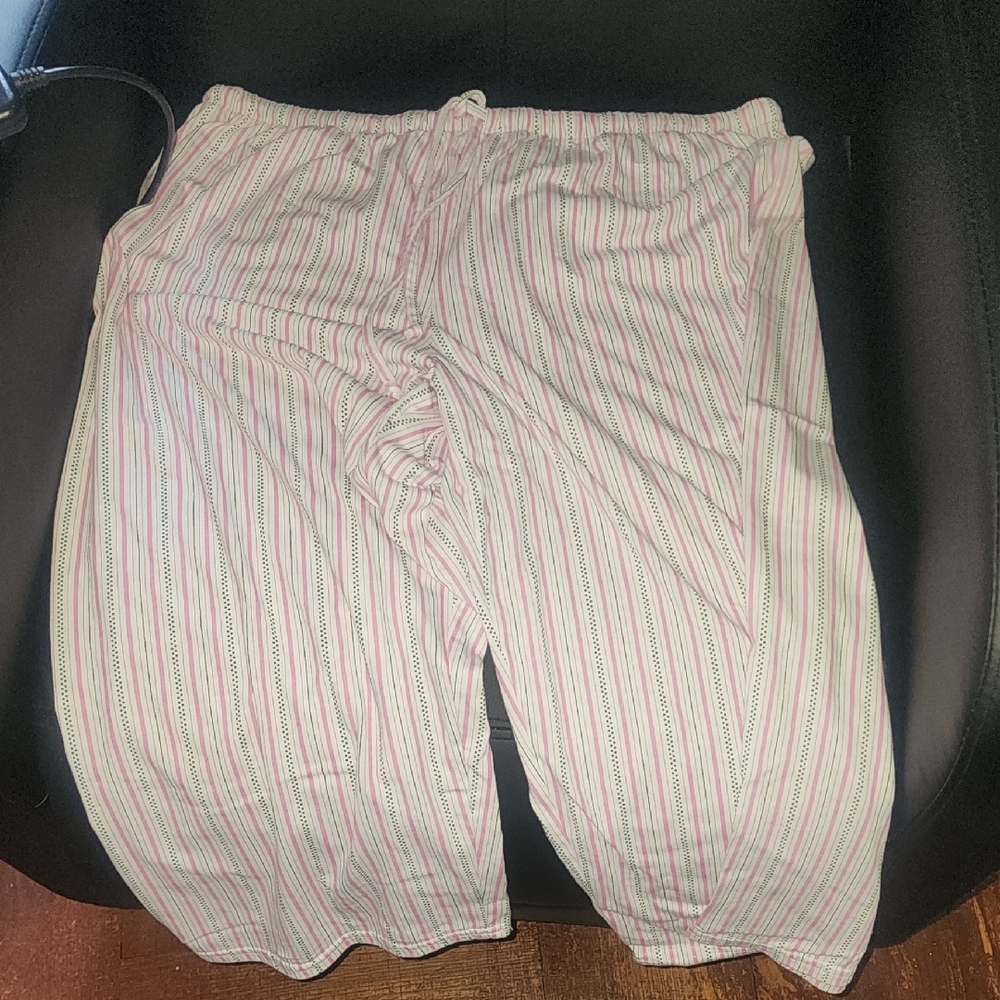Casual Pink and White Striped Bottoms with Elastic Waistband